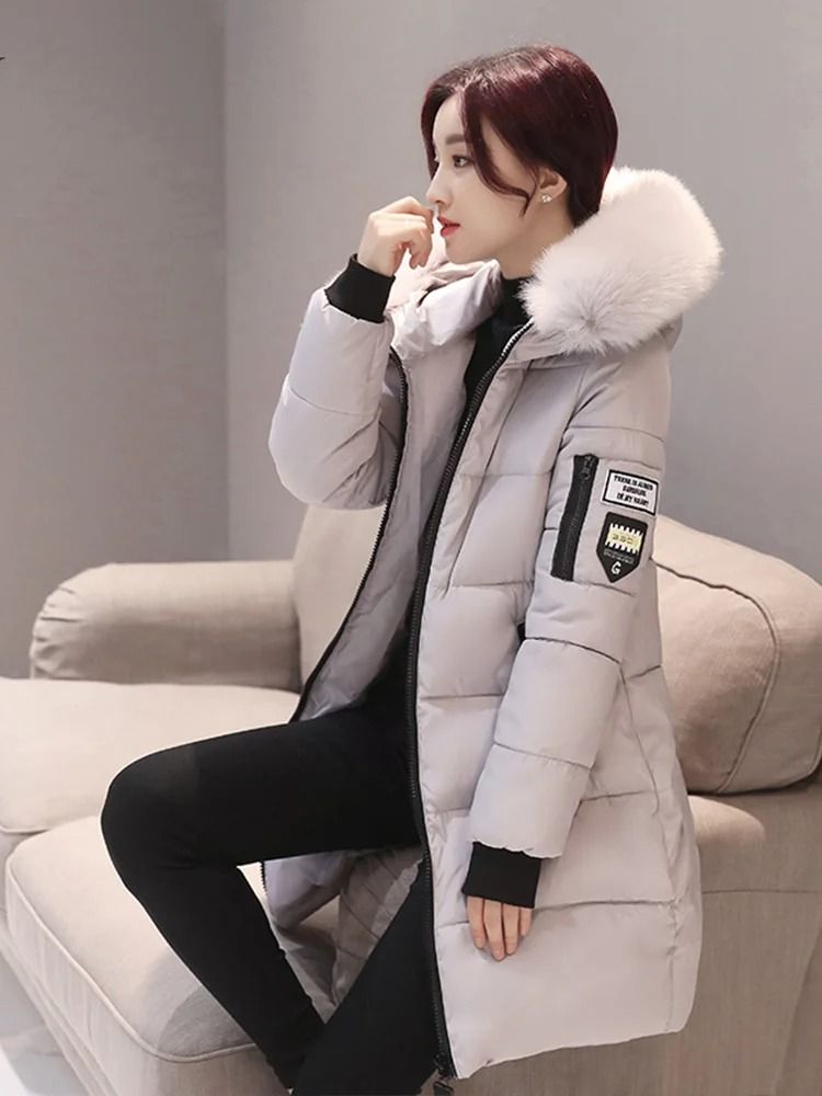 Womens Winter Fur Collar Hooded Parka Jacket