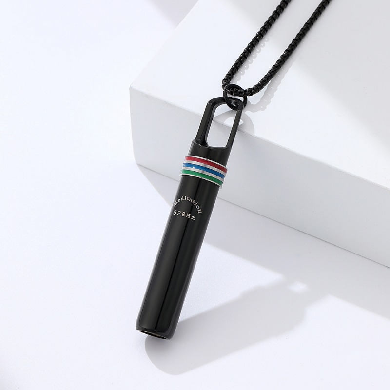 Mindful Breathing Necklace Stainless Steel Anxiety Relief & Meditation Whistle Pendant