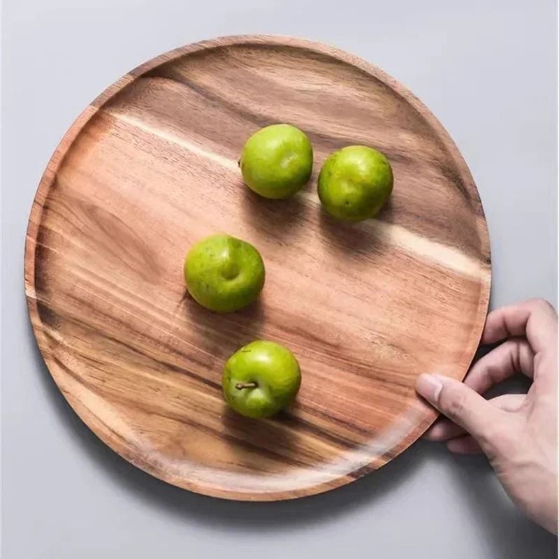 Wooden Round Serving Platter Tray Made from Natural Acacia Wood
