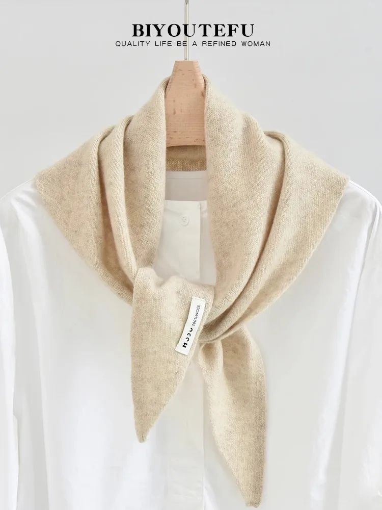 Australian Wool Knitted Triangle Scarf – Women's Warm Autumn Winter Neck Shawl