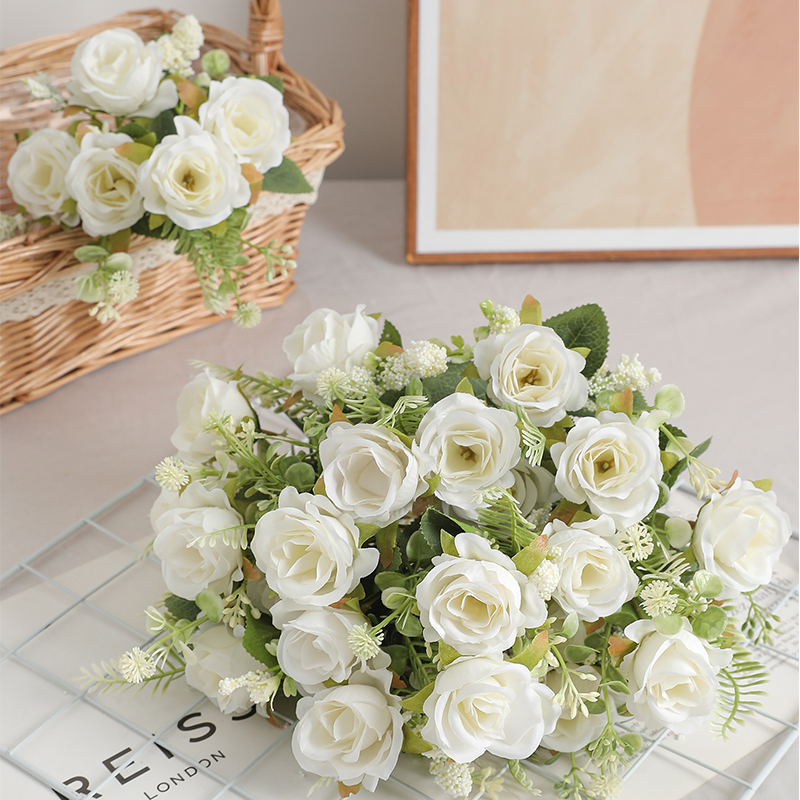 Rose Artificial Flowers Bouquet with Heads Small Bud Fake Flowers for Wedding Home Room Decor and Flower Arrangement