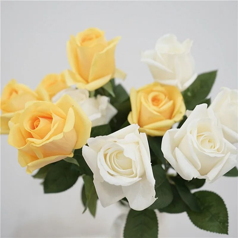 Artificial Latex Ellie Rose Branches Real Touch Fake White Roses