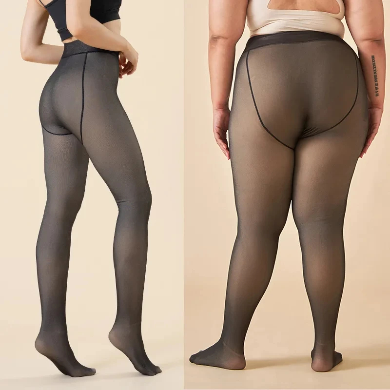 Women's Warm Thick Fleece-Lined Winter Tights, Faux Sheer Thermal Leggings, Sexy Skin Effect Leggings