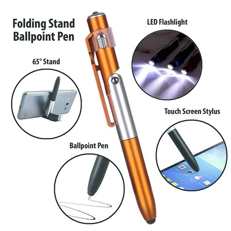 4 in 1 Multifunction Pen with LED Light and Phone Holder Ballpoint Pen Gadget