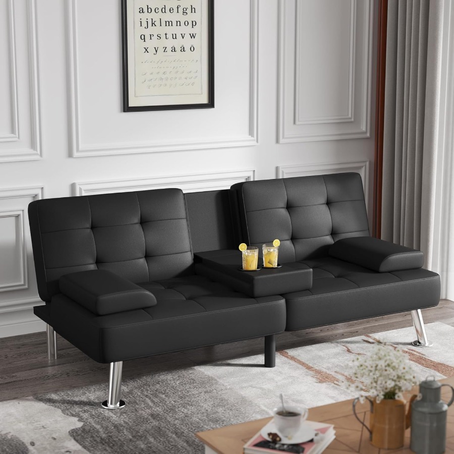 Space-Saving Modern Futon Sofa Bed with Convertible Recliner Design, Ideal Living Room Solution