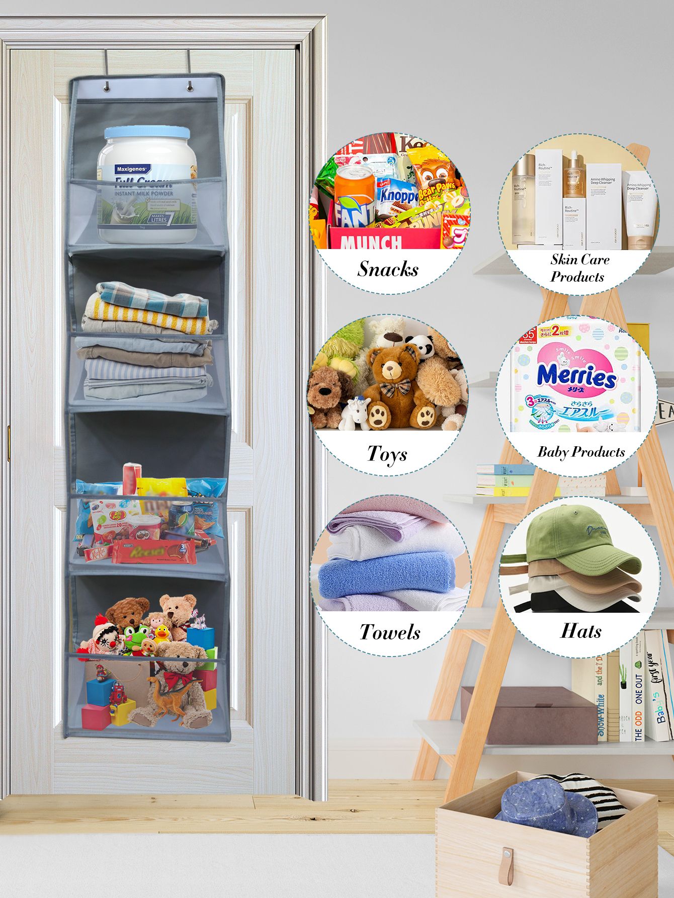 Versatile Over The Door Hanging Organizer, 4/6 Layer Wall Hanging Storage for Cosmetics, Bathroom, and Bedroom Dorm