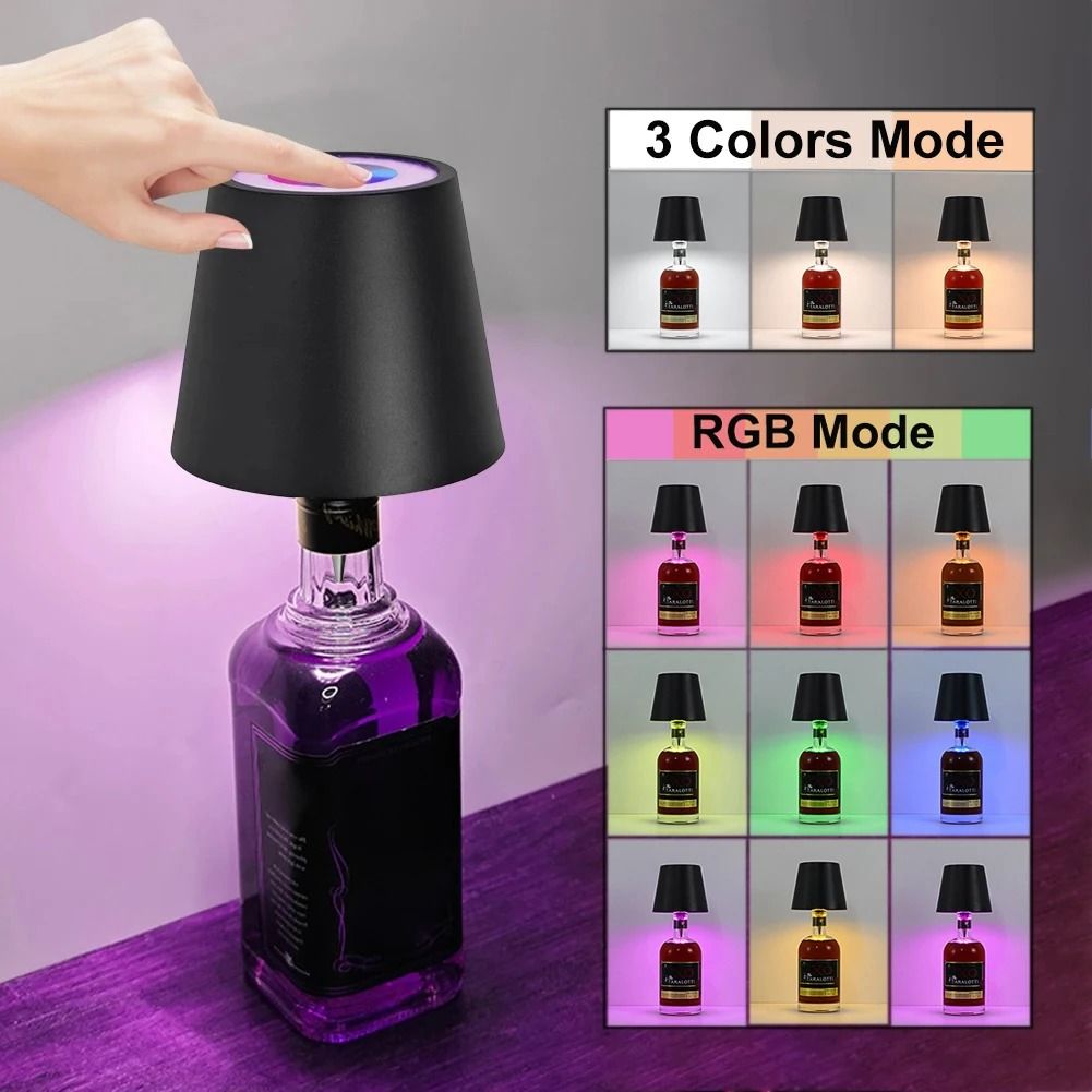 Wireless LED Wine Bottle Table Lamp – Rechargeable Touch-Control Light for Restaurants, Bars & Outdoor Dining