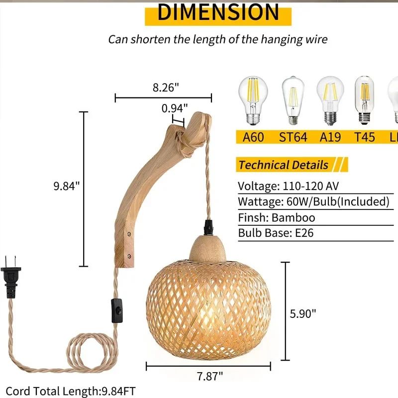Boho Rattan Wall Lamp – Handwoven Rustic Wall Sconce with E27 Bulb Base