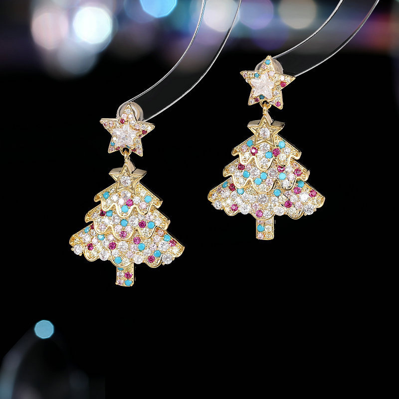 Creative Personalized Girl Gifts, Christmas Tree Star Pendant Earrings Women, Christmas Series Simple Advanced Rotating