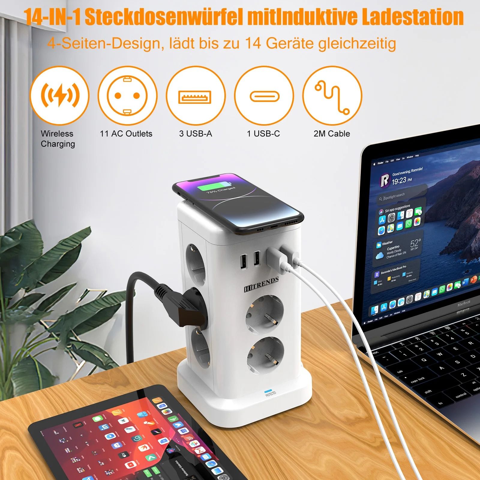 15 in 1 Smart Power Strip with USB A and Type C Charging