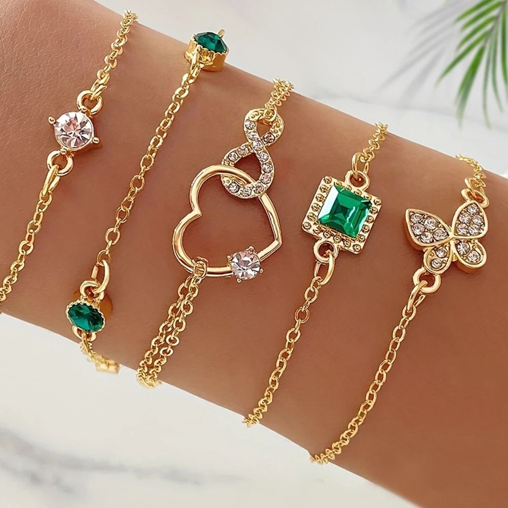 Vintage Style Rhinestone Bracelet Set Infinity and Geometric Designs 5 Pieces