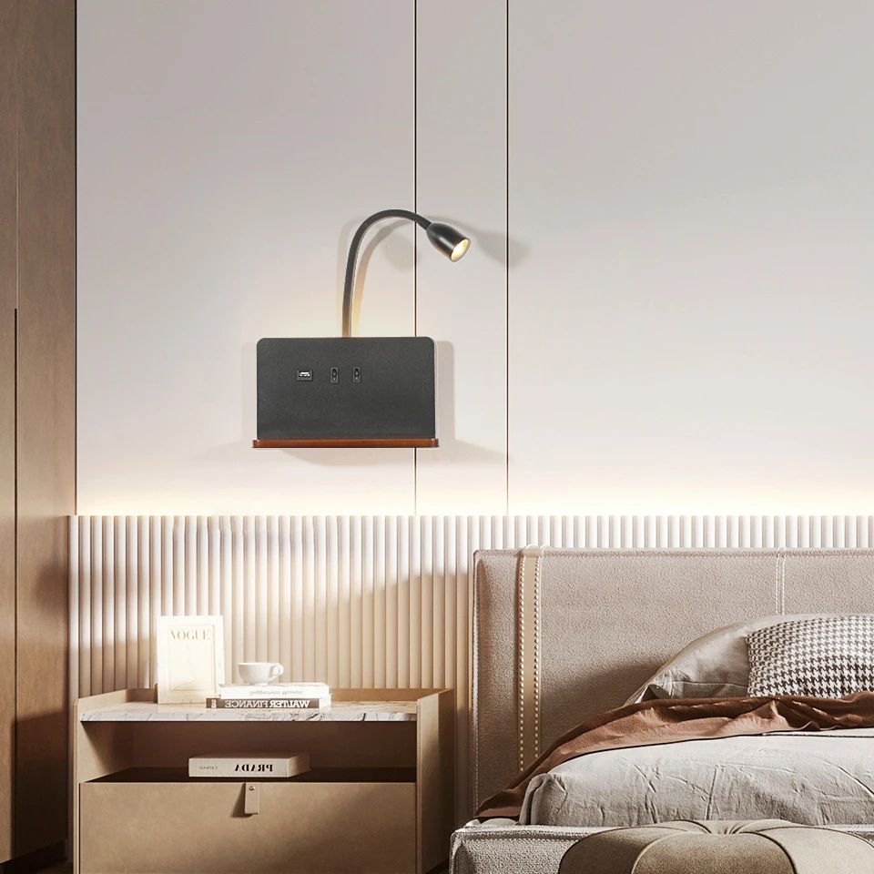 360° Rotatable USB And Wireless Charging LED Wall Lamp