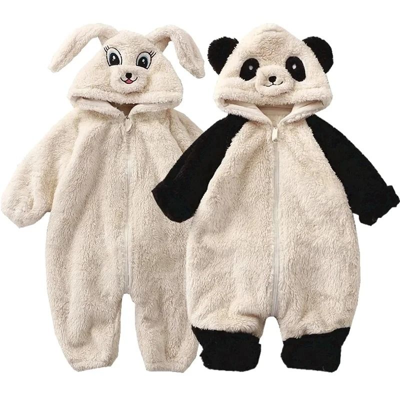 Cartoon Panda & Bunny Winter Fleece Romper