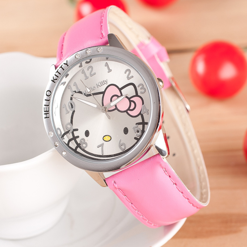 Hello Kitty Bow Digital Quartz Watch, Cartoon Belt Watch with Diamond, Kawaii Birthday Toy Gift