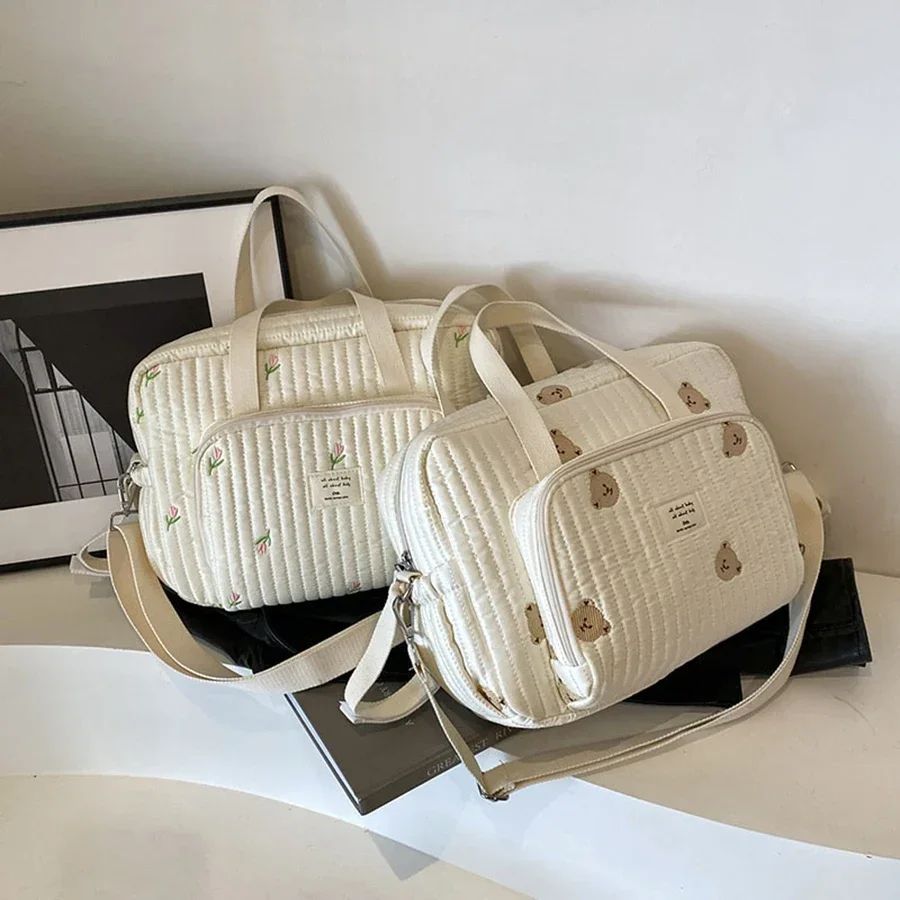 Elegant Embroidered Diaper Bag Tote – Spacious Mommy Shoulder & Maternity Hospital Bag