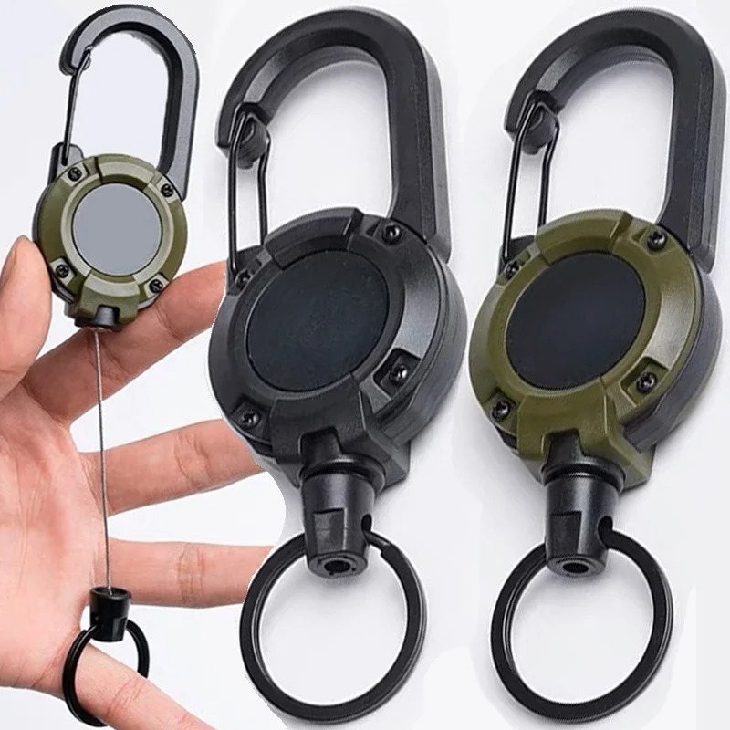 Retractable Carabiner Keychain with Heavy Duty Steel Wire Rope Outdoor Sporty Tool