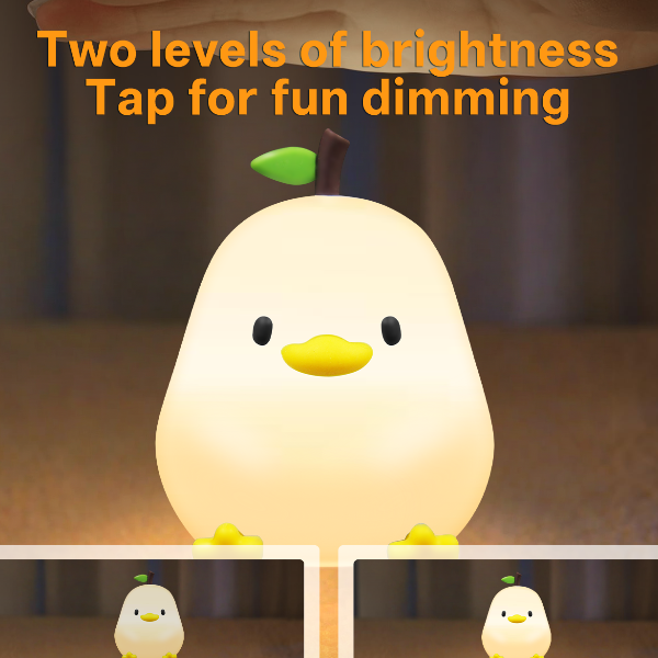 Cute Pear Night Light, Dimmable, USB Rechargeable Touch Control, Silicone Stress Relief Pat Duck Lamp