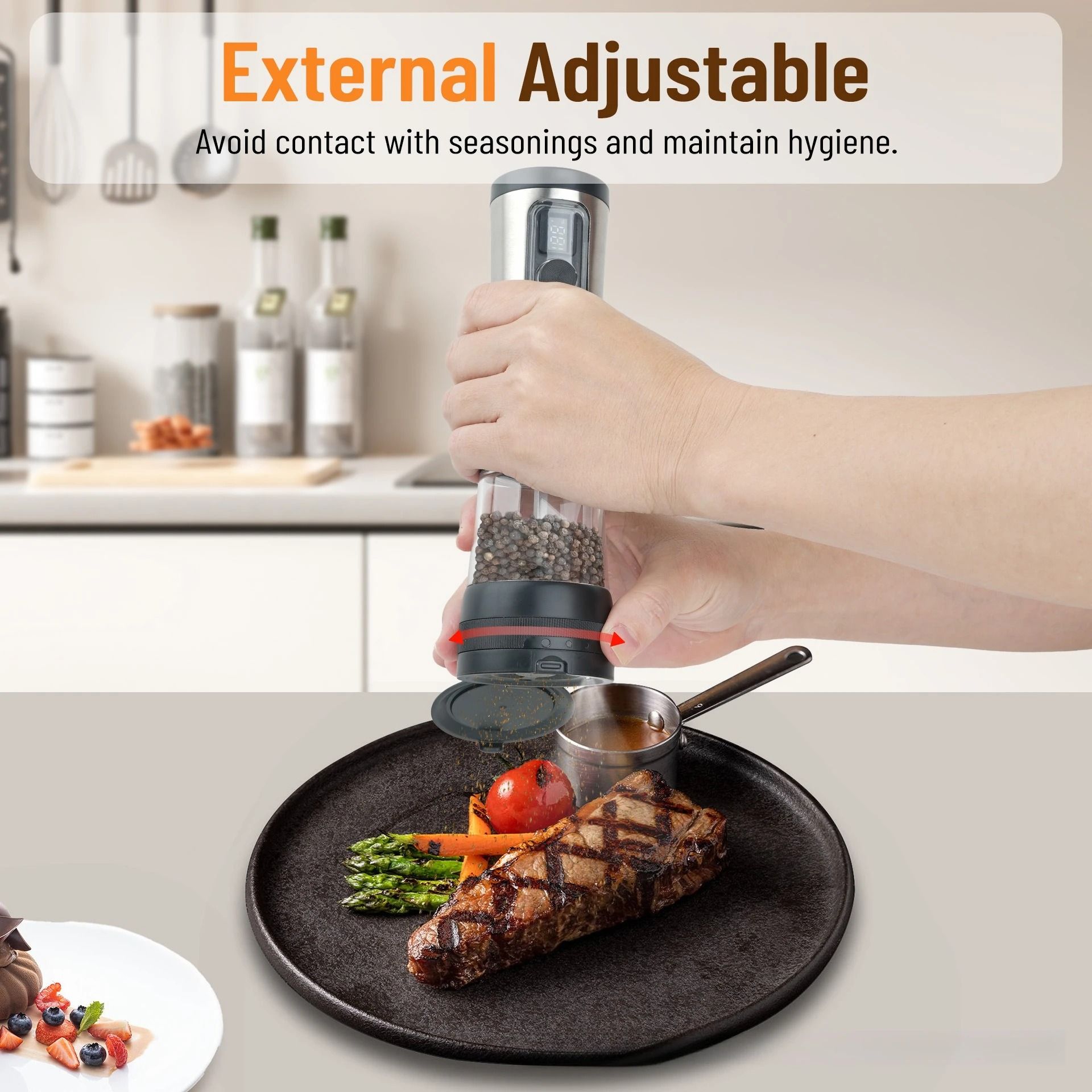 Rechargeable Electric Salt & Pepper Grinder Set – Dual Charging Base & LED Display