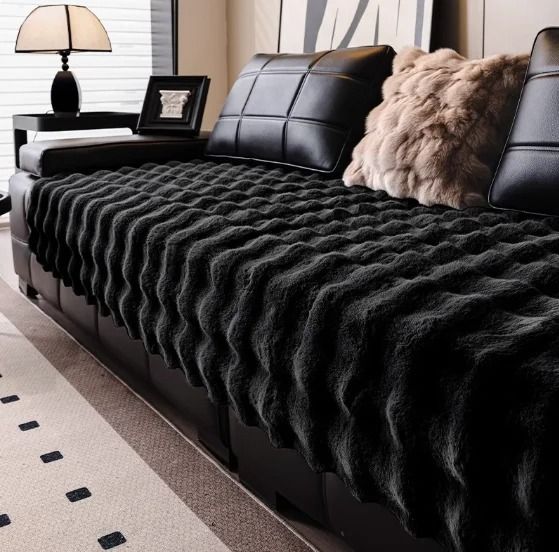 Thick faux rabbit fur sofa slipcover non slip plush couch cushion cover