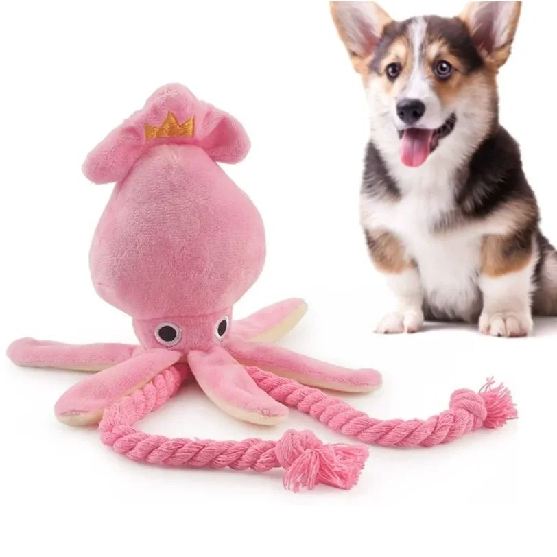 Pink Squid Puppy Chew Rope Plush Toy