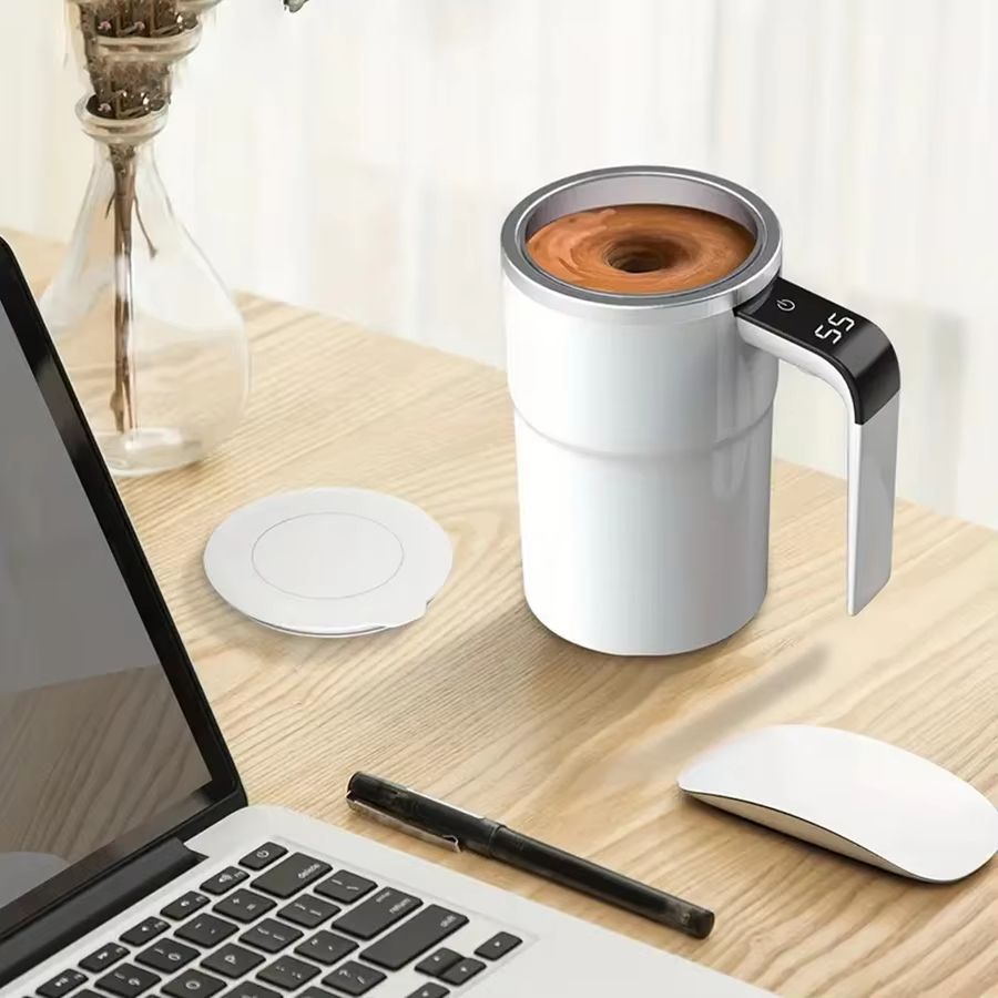 Rechargeable Self Stirring Mug with Digital Temperature Display and Magnetic Mixing