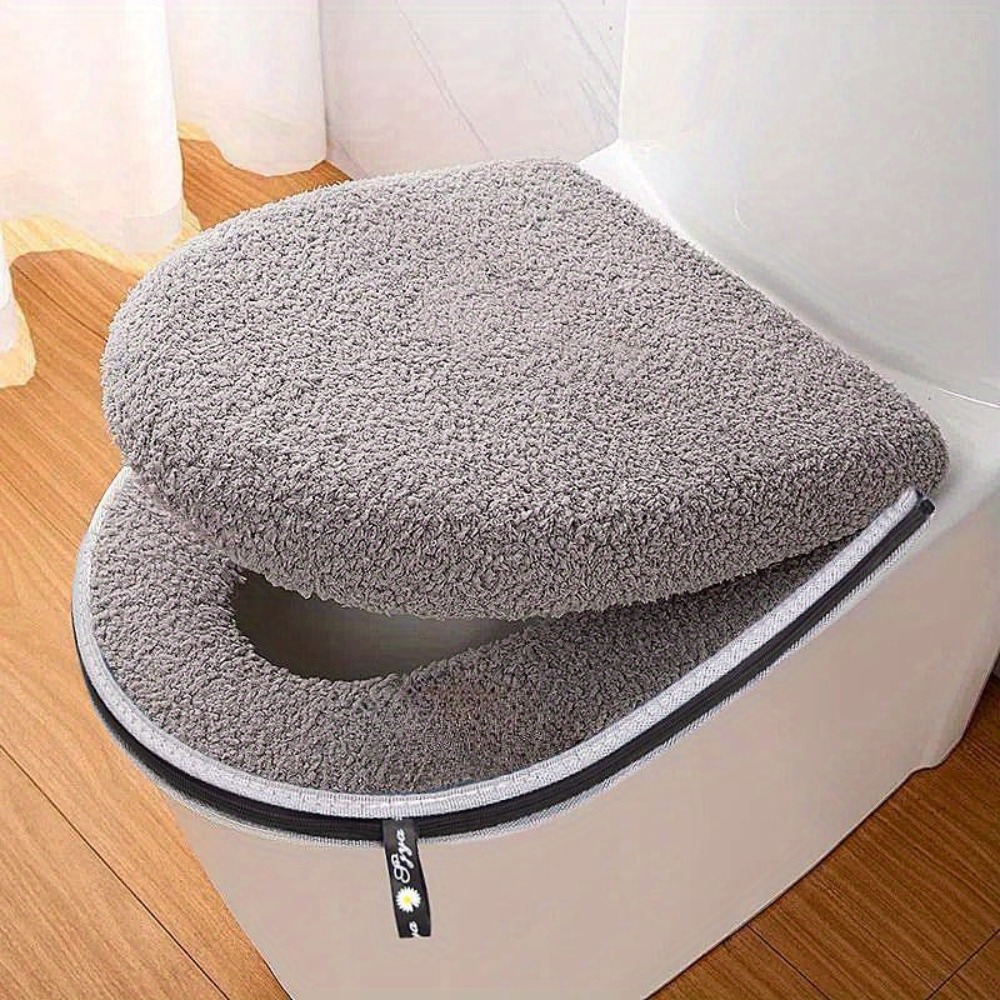 Thickened Double Toilet Seat Cushion Set, Winter Comfort, Zipper Handle, Machine Washable, Universal Home Use Toilet Set