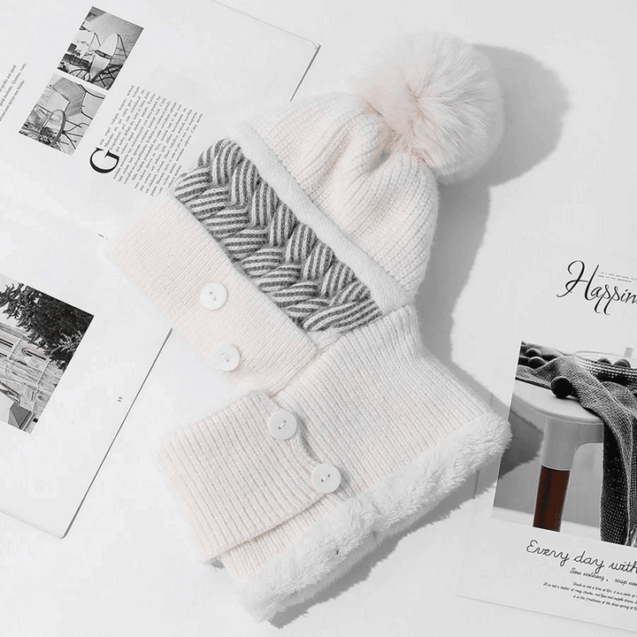 Womens Plush Fur Lined Winter Hat with Pompoms and Windproof Balaclava Design