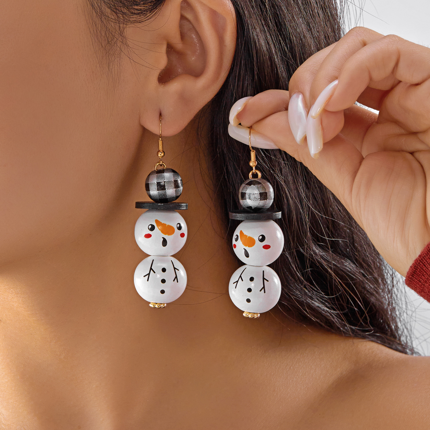 Dangle Earrings For Women Cute Santa, Cartoon Wooden Pattern Xmas Snowman, Wood Beads Earring, Christmas Party, New Year