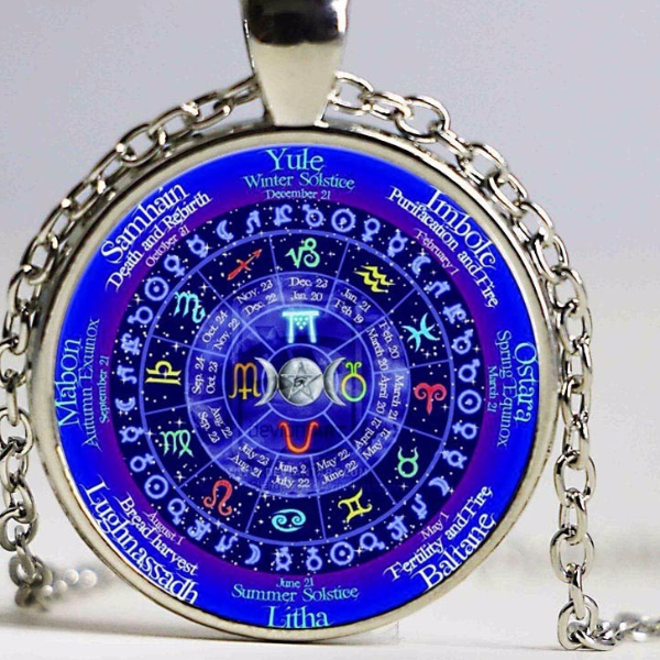 Wiccan Pentagram Necklace Vintage Zodiac Pendant Spiritual Protection Jewelry
