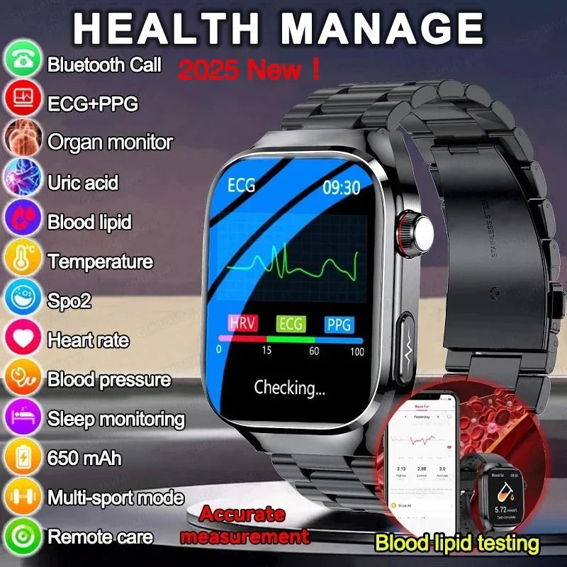2025 Uric Acid & Blood Fat Smartwatch | ECG+PPG Laser Health Care | Executive Metabolic Monitoring Suite