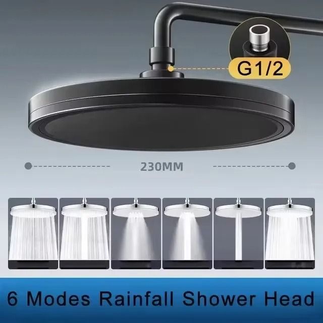 Large Rainfall Shower Head 6 Mode High Pressure Bathroom Faucet