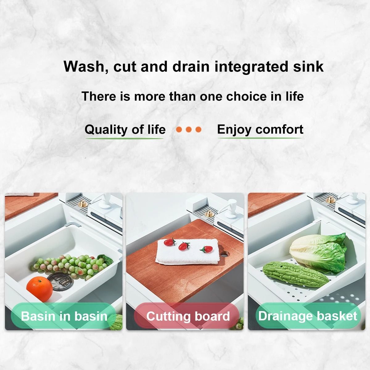 White Nano Stainless Steel Kitchen Sink – Double Waterfall Smart Digital Display Set