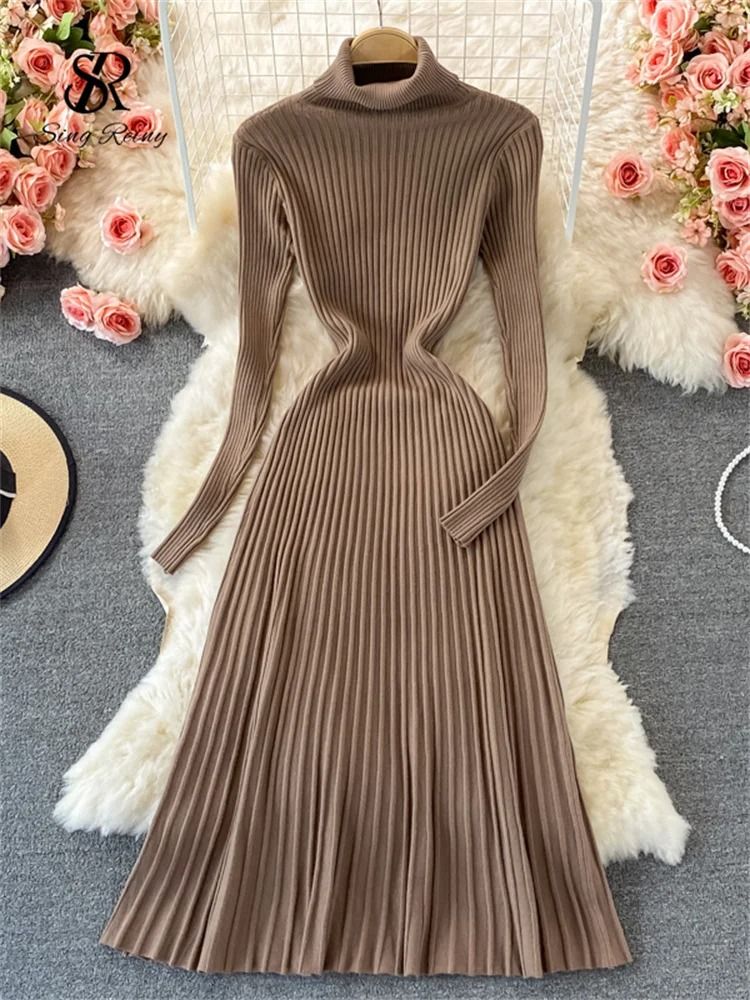 Pleated Knit Slim Bodycon Sweater Dress