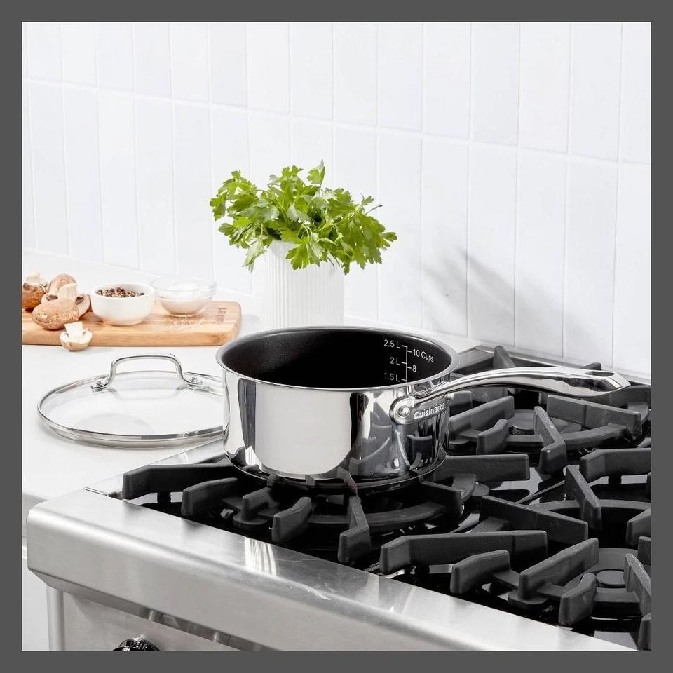 Ceramic Stainless Steel Sauce Pan Set, Silver Cover, Nonstick, Dishwasher Safe, Induction Compatible