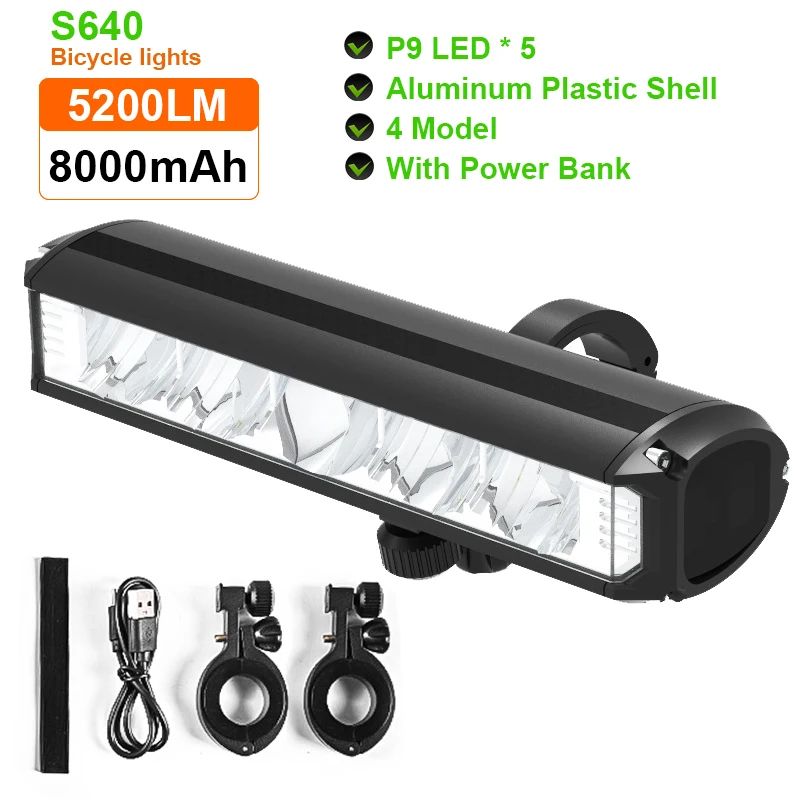 5200LM Rechargeable Bike Light 8000mAh Power Bank Headlight