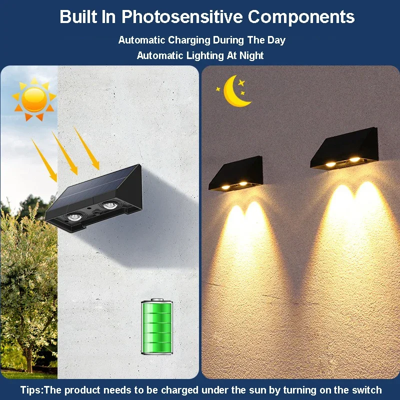 Solar Wall Light Outdoor Porch Lights, Waterproof LED Automatic Lighting for Garden, Yard, Balcony, Fence & Stairs