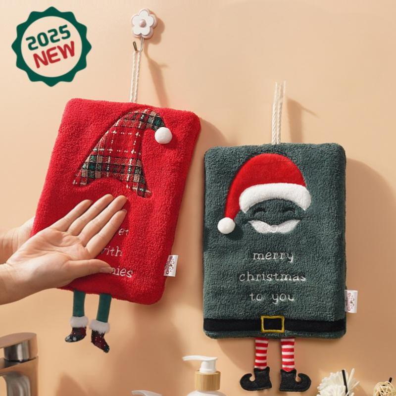 Christmas Hand Towel, Thickened Cartoon Kitchen Towel, Absorbent Quick Drying Rag, Coral Fleece Hanging Type