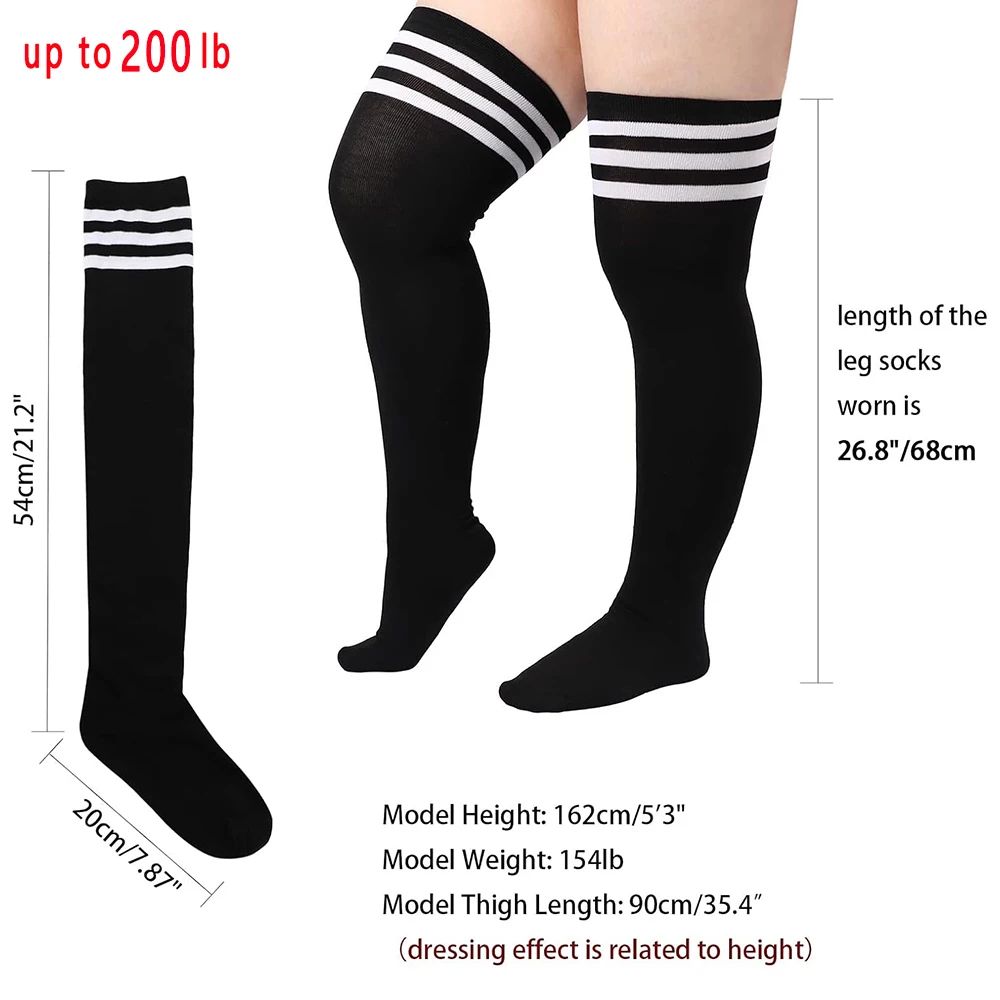 Fashion Plus Size Over Knee Socks for Women Solid Knee High Warmers Stretchy Multi-Color