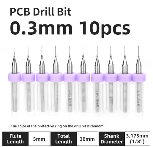 TOOLEYE Micro PCB Drill Bit Set – 10pcs Precision CNC Drills (0.1–3.175mm, 1/8 Shank)
