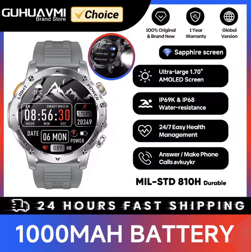 TitanX Military GPS Smartwatch with 1000mAh Battery & AMOLED Display