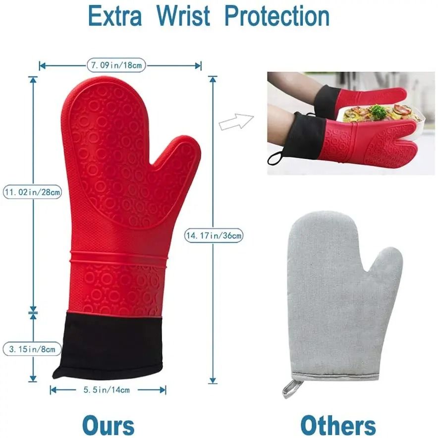 Professional Heat Resistant Oven Gloves – Non-Slip Silicone BBQ Mitts with Soft Inner Lining for Cooking, Baking & Grill