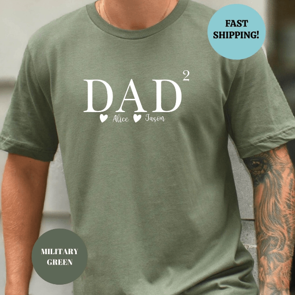 Dad of Two Shirt Personalized Fathers Day Gift Custom Dad Shirt with Kids Names