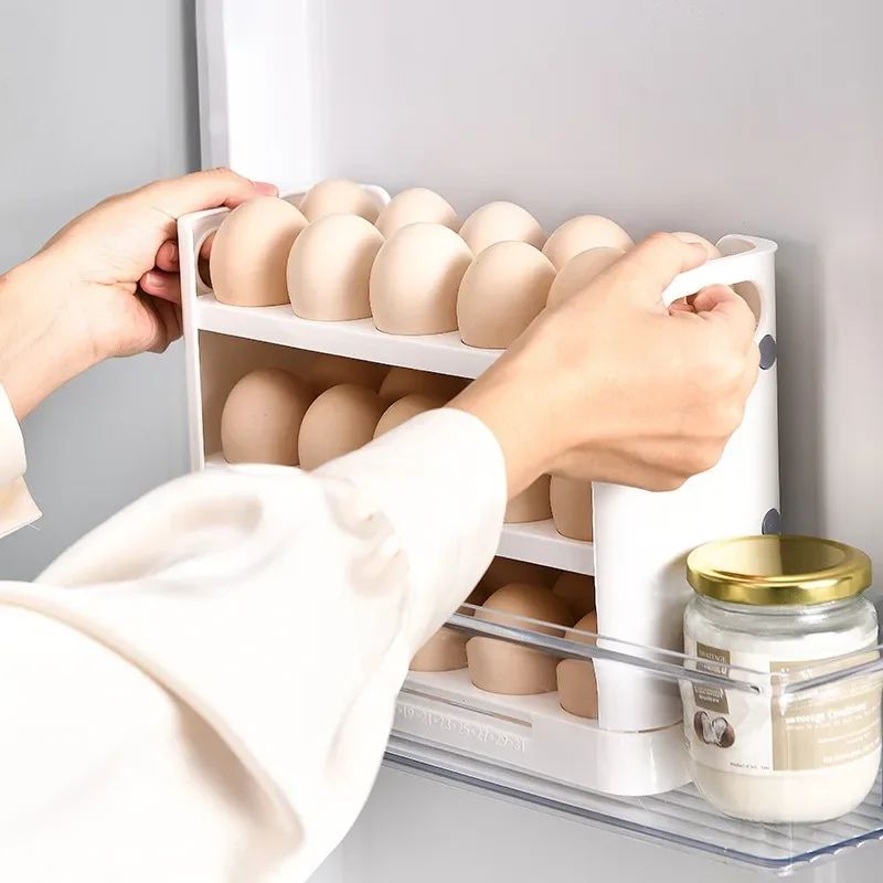 36-Grid Flip Egg Holder for Refrigerator – Detachable Egg Storage Organizer with Freshness Timer