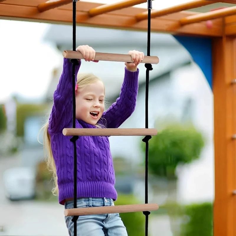Children's Wooden Climbing Rope Ladder – Indoor/Outdoor Tree Playground Swing Set