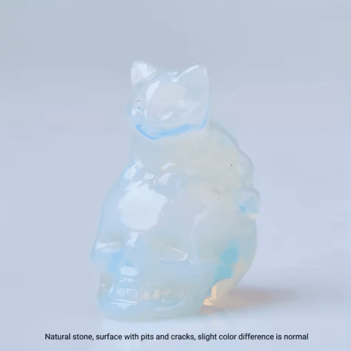 CUPIDCRYSTAL Hand-Carved Crystal Skull Cat Figurine
