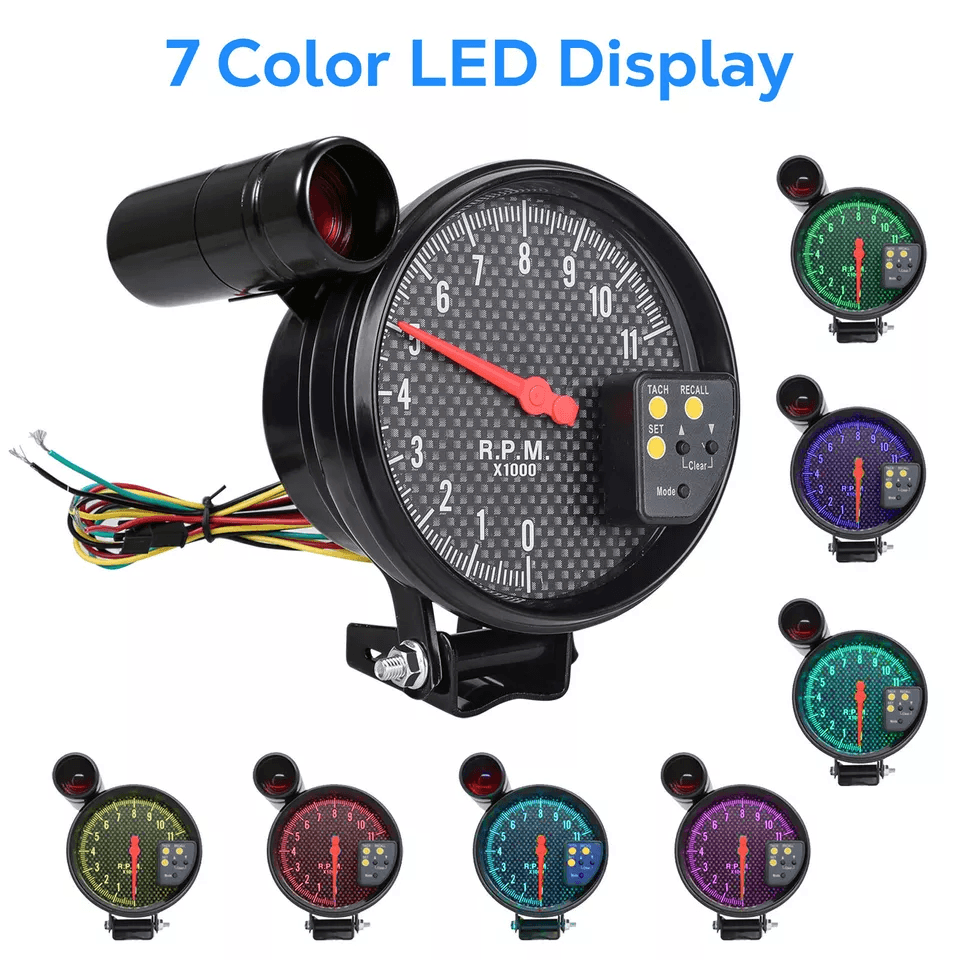 Tachometer Gauge Color Backlit RPM Meter with Shift Light Universal Cylinder Cars High Precision Racing Gauge