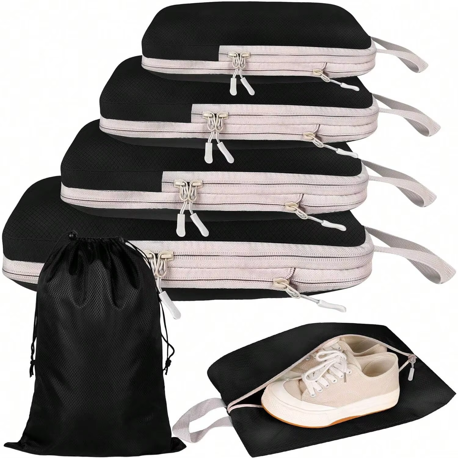 Waterproof Travel Storage Bags Nylon Compressible Luggage Organizer with Handbag for Packing Cubes