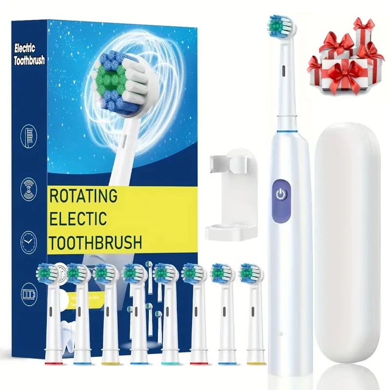 Premium Rotating Rechargeable Electric Toothbrush with 8 Soft Brush Heads – Deep Clean Oral Care for Adults