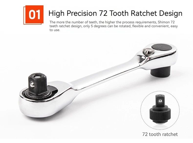 2-in-1 Compact Ratchet Wrench with Socket & Screwdriver Bits