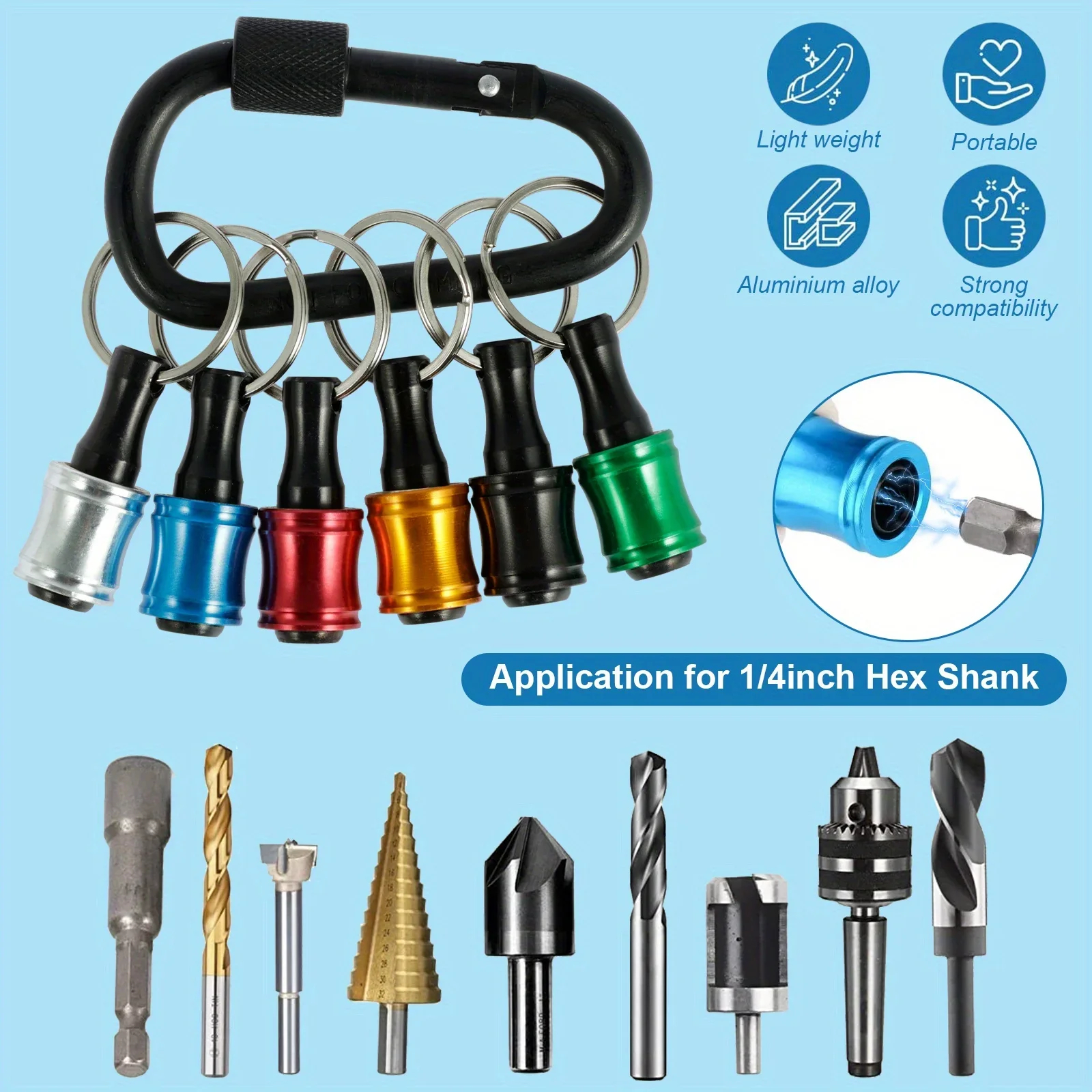 Piece Quick Change Bit Holder Set with Push Unlock Aluminum Extension Bars